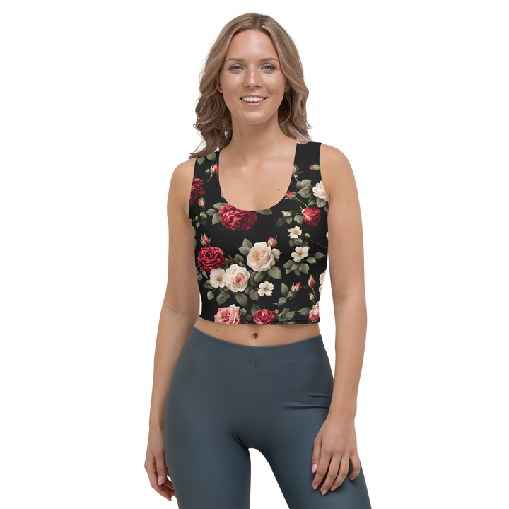 Crop-Top - Vintage Roses, schwarz