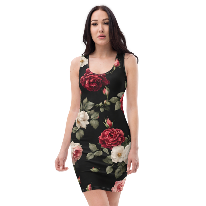 Schlauchkleid - Vintage Roses, schwarz