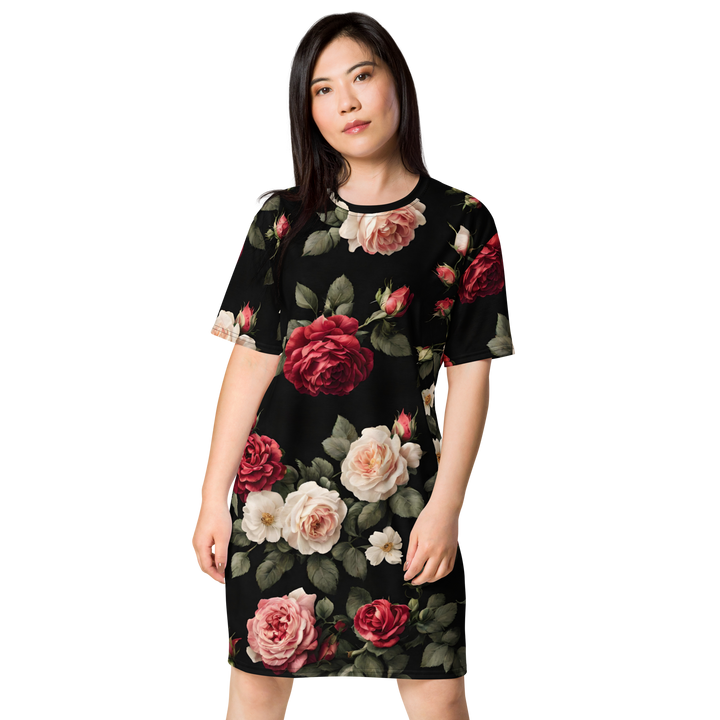 T-shirt kjole kvinder - Vintage Roses, sort