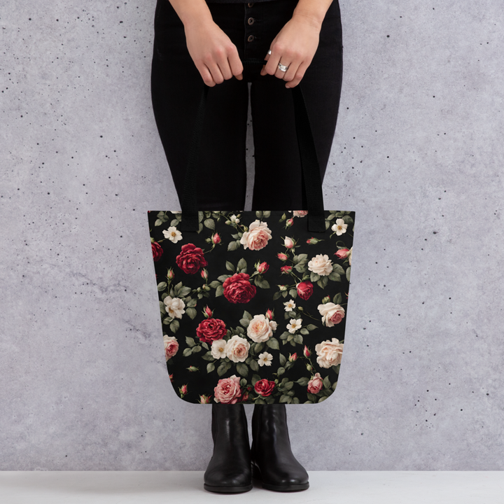 Stoffbeutel - Vintage Roses, schwarz