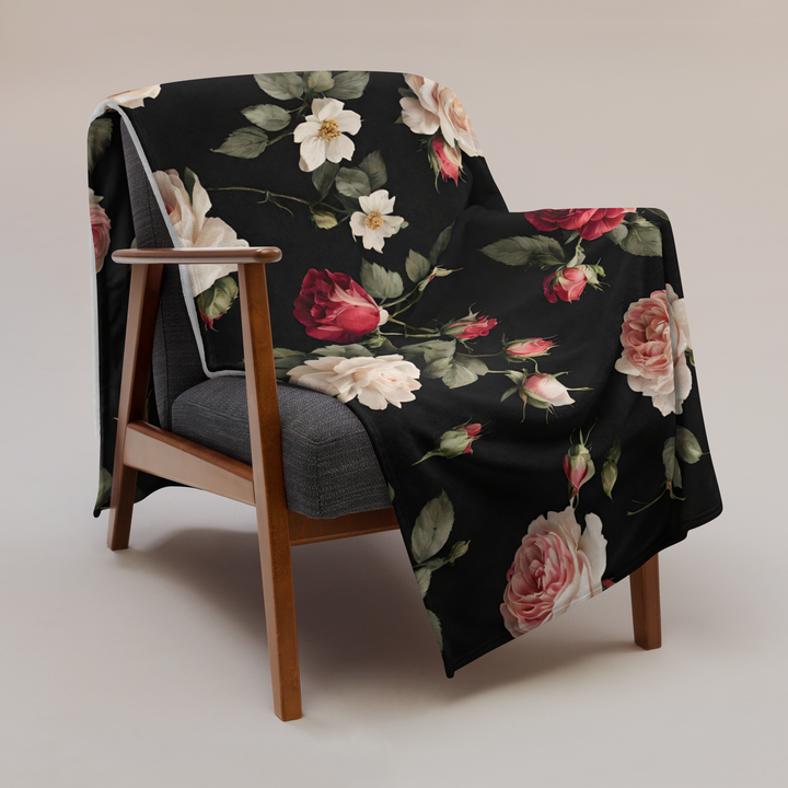 Sengetæppe - Vintage Roses, sort