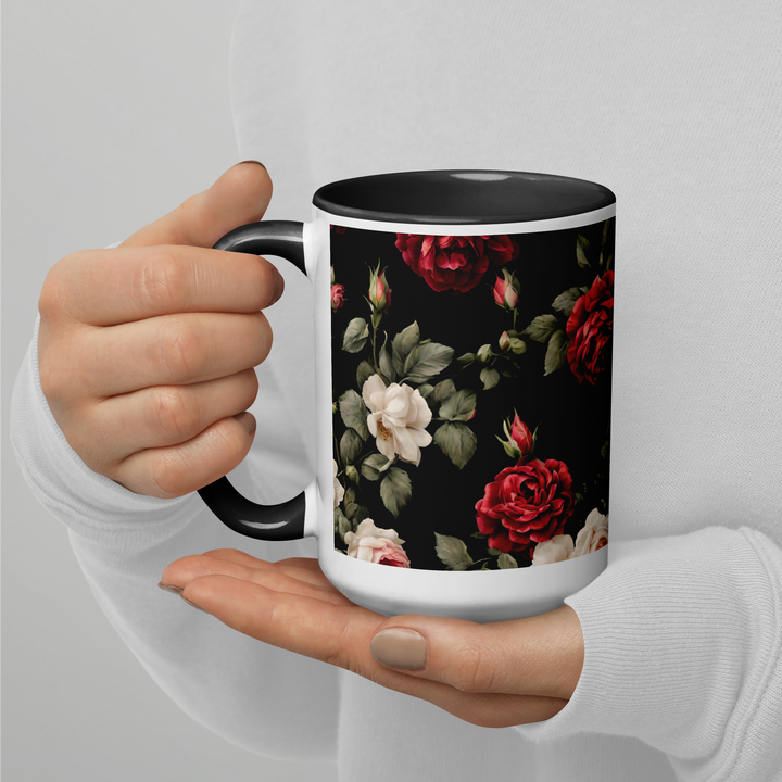 Tasse mit farbiger Innenseite - Vintage Roses, schwarz