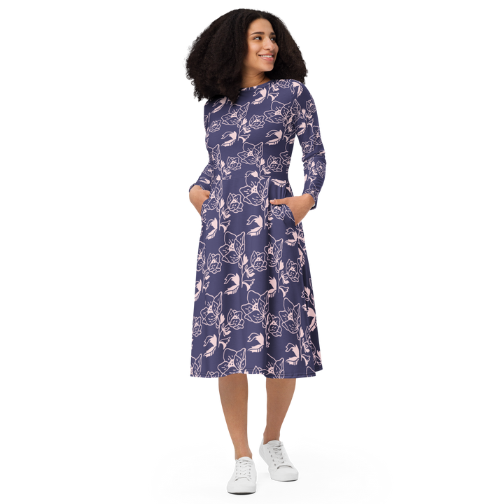Langärmliges Midikleid mit Taschen - Flora & Fauna 1