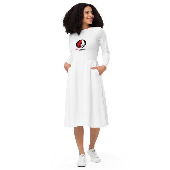 Langärmliges Midikleid - Red Raven Music Logo, weiss