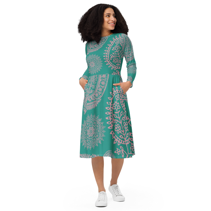 Langärmliges Midikleid - Azur