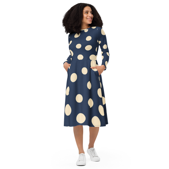 Long Sleeve Midi Dress - Dots