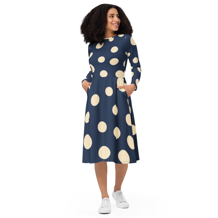 Long Sleeve Midi Dress - Dots