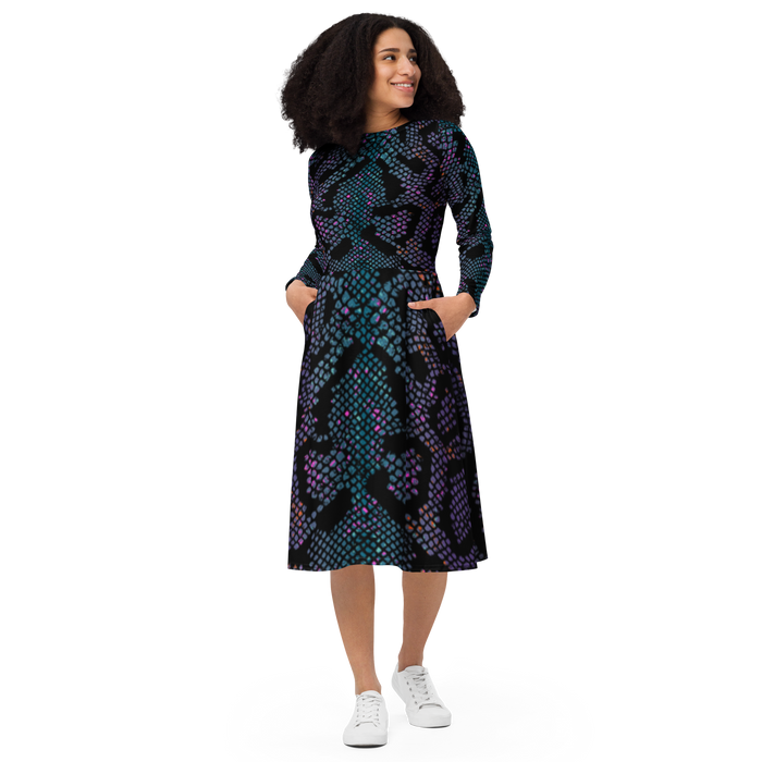 Langärmliges Midikleid - Purple Snake