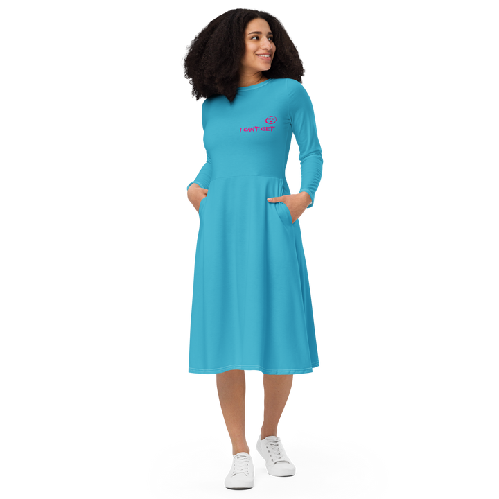 Long-sleeved midi dress - Eyes XX, No Sleep (Nessun Dorma), blue sky pink