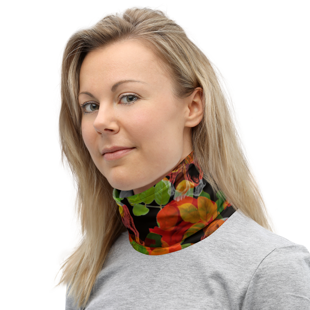 Multifunctional scarf - Flowers and the Skull