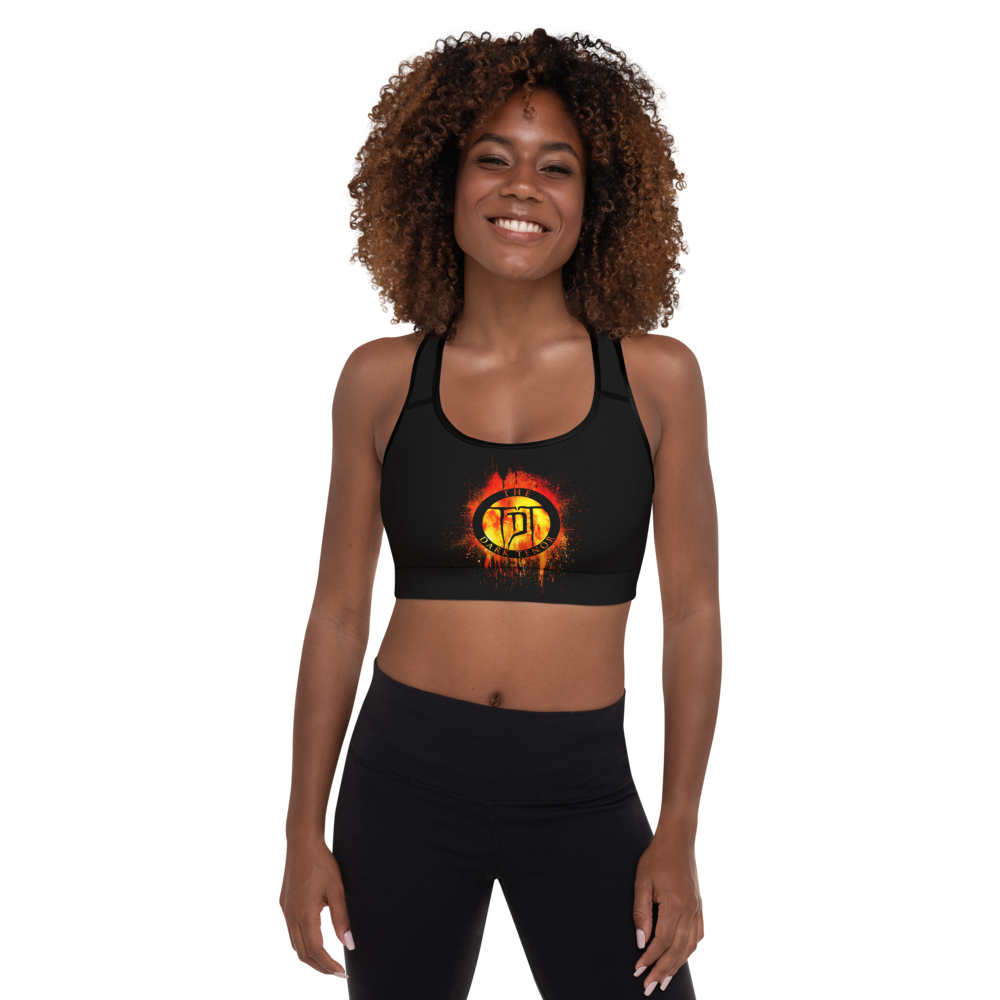 PADDED SPORTS BRA - VOLCANOES, BLACK