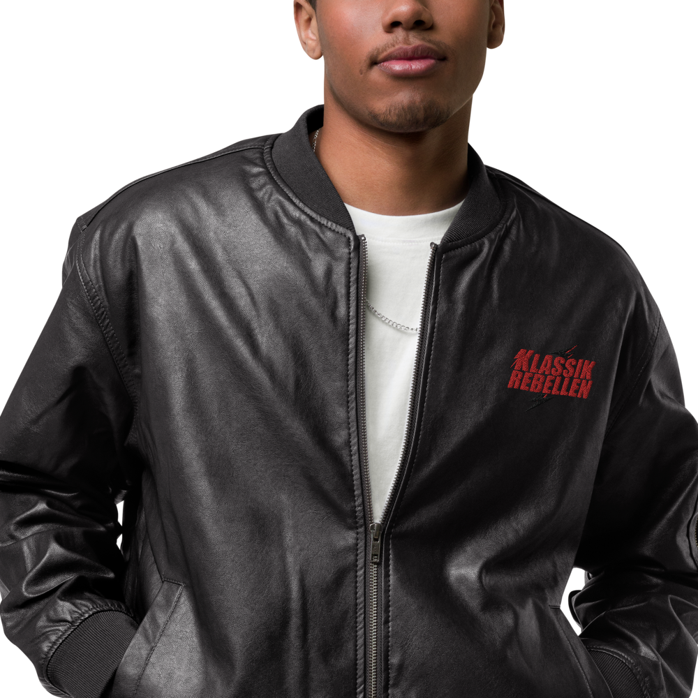 Kunstleder-Bomberjacke Herren Klassik Rebellen bestickt