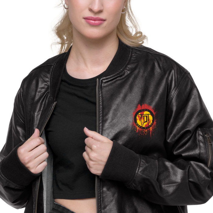 Women's Faux Leather Bomber Jacket - Volcanoes Crest