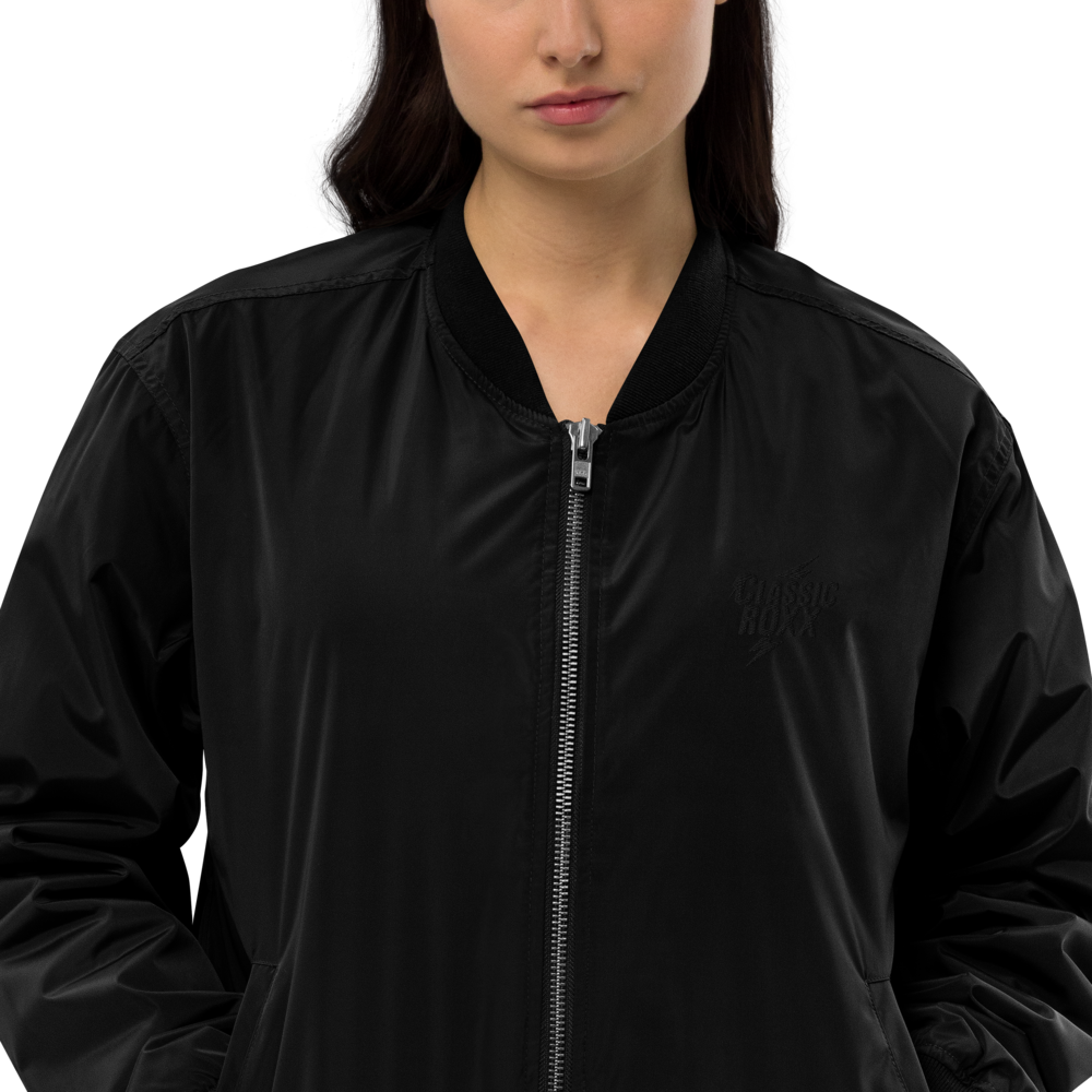 Premium Recycelte Bomberjacke Damen - Classic RoXX Logo, bestickt, black on black