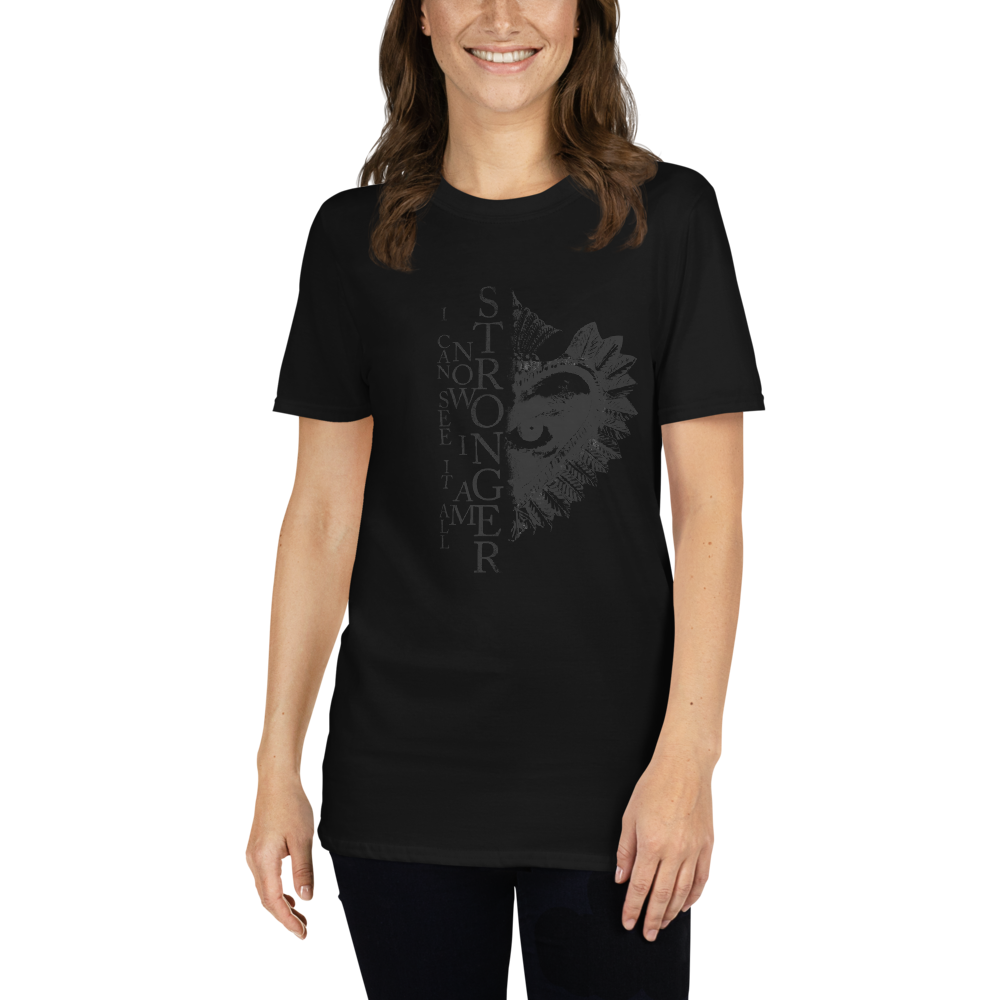 T-Shirt Damen - Now I Am Stronger, Darker Hearts, Black on Black