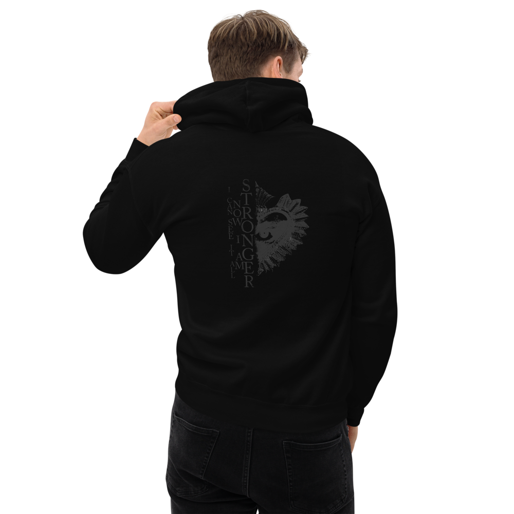 Hoodie Men - Now I Am Stronger, Darker Hearts, Black on Black