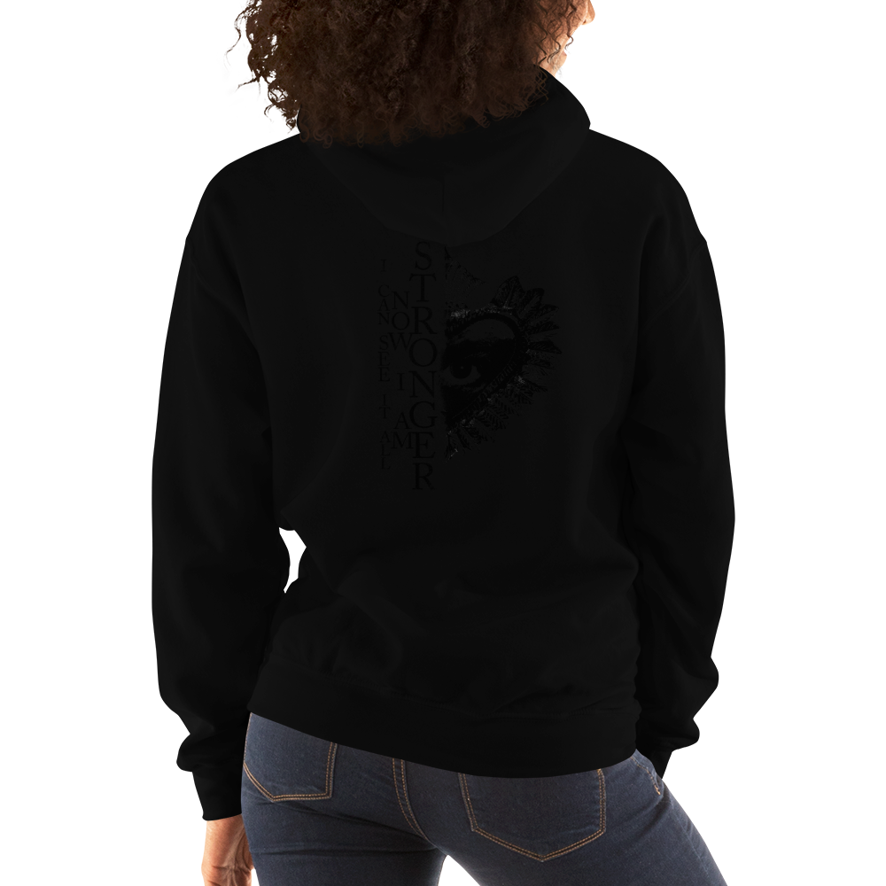 Hoodie Women - Now I Am Stronger, Darker Hearts, Black on Black