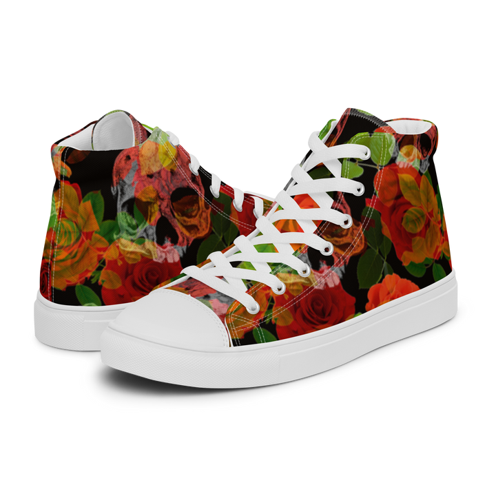 High-top shoes women - Flowers and the Skull