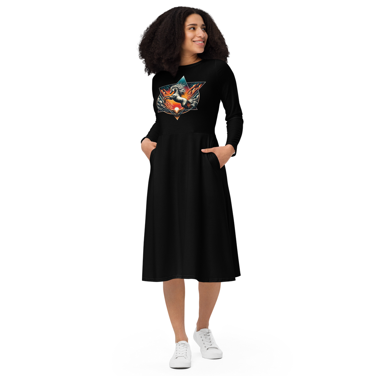 Long Sleeve Midi Dress - Wild Horses are Wild