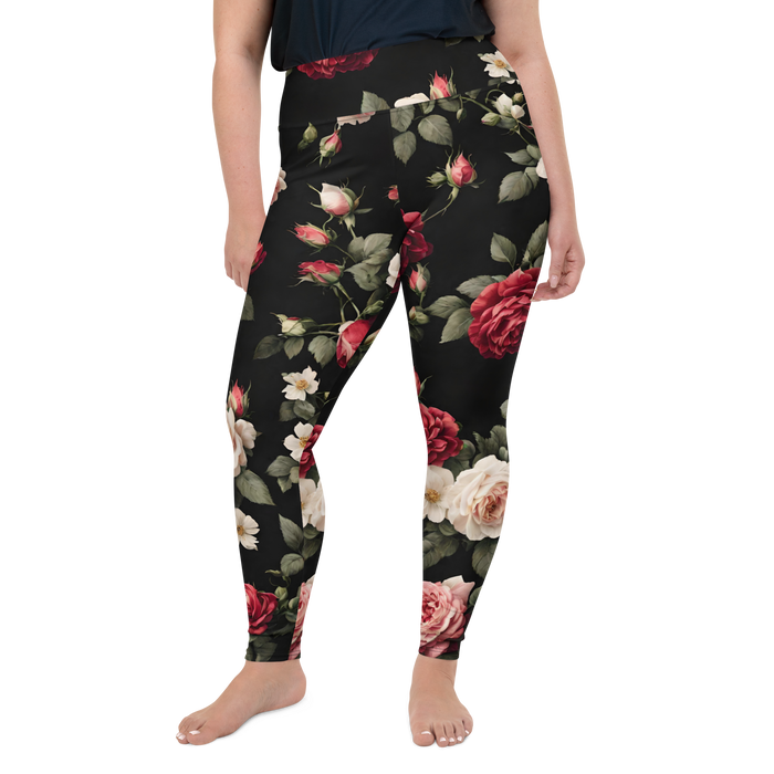 Plus Size Leggings - Vintage Roses, black