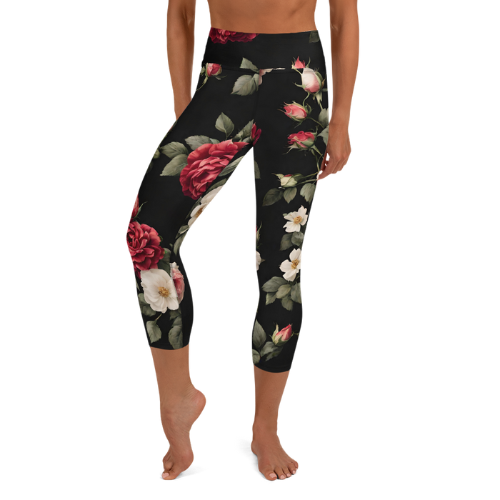 Capri leggings - Vintage Roses, black