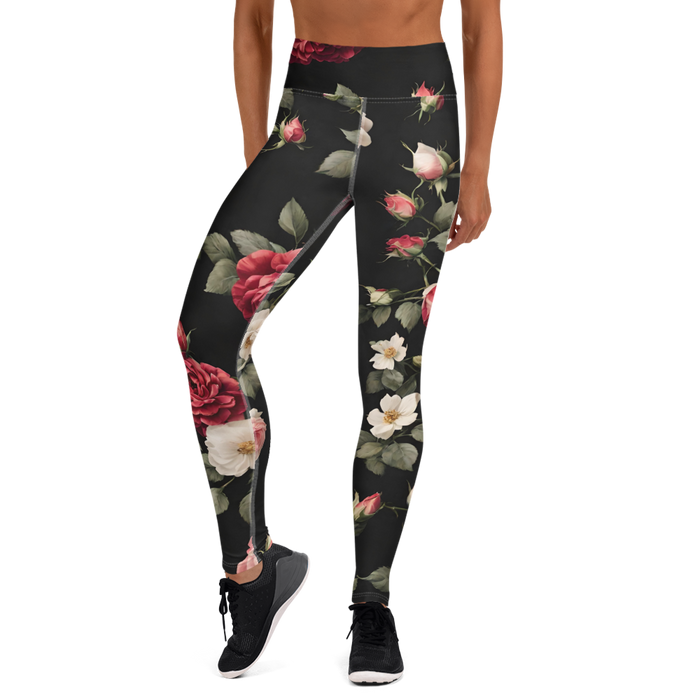 Leggings - Vintage Roses, black