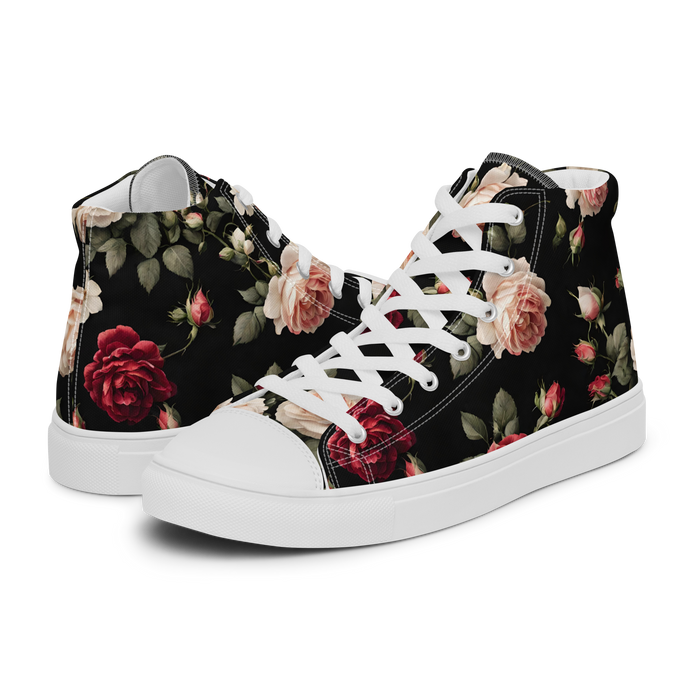 High-top canvas shoes for women - Vintage Roses, black