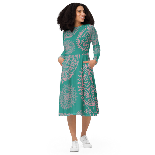 Langärmliges Midikleid - Azur
