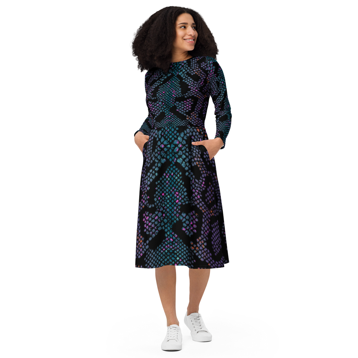 Langärmliges Midikleid - Purple Snake