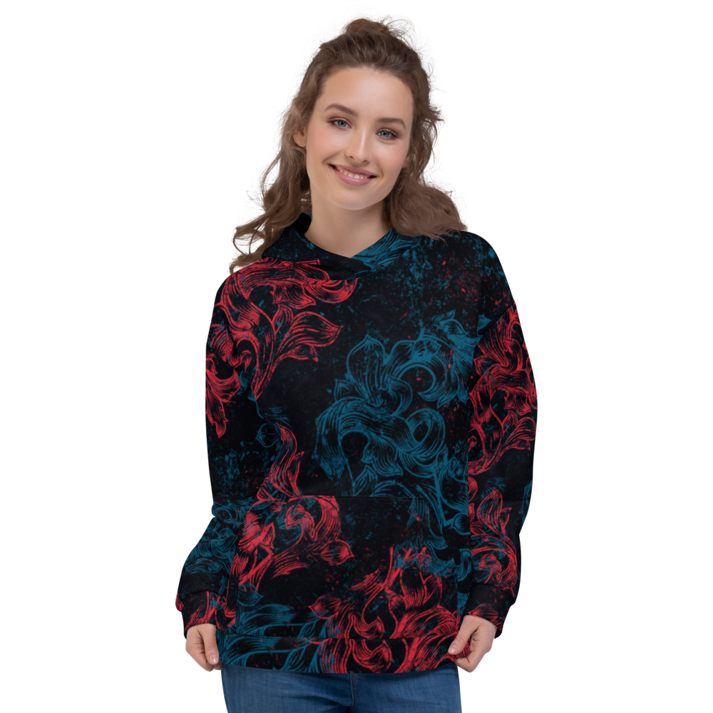 Hoodie Damen - Wappen Floral, rot blau