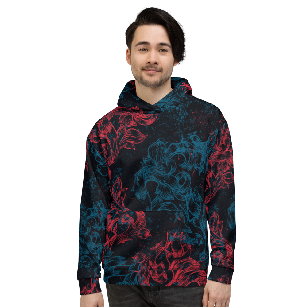 Hoodie Herren - Wappen Floral, rot blau
