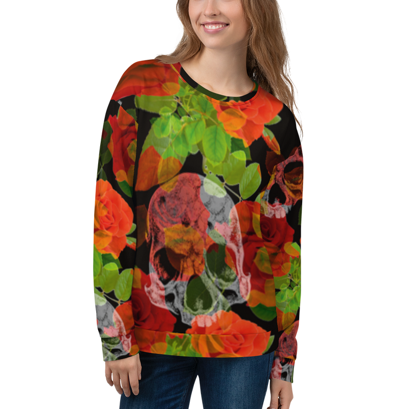Pullover Damen - Flowers and the Skull