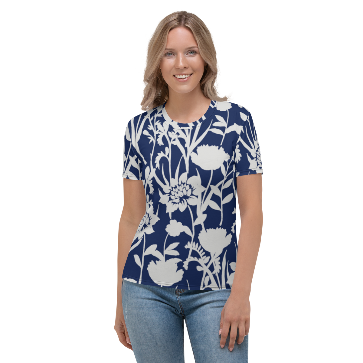 Premium T-shirt Damer - Blå Blomst