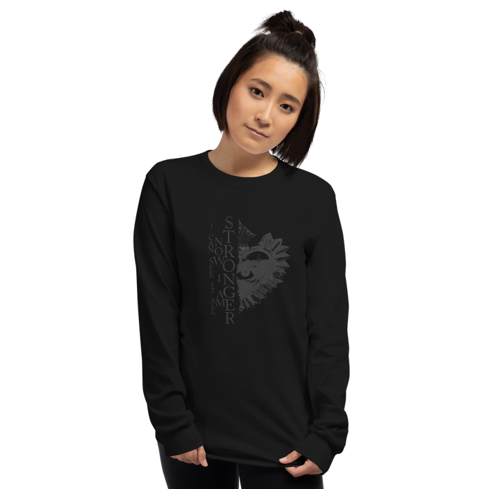 Langarmshirt Damen - Now I Am Stronger, Darker Hearts, Black on Black