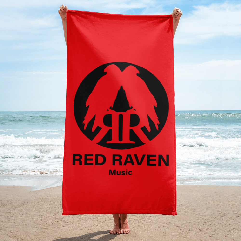 Stort badehåndklæde - Red Raven Music Logo, rød
