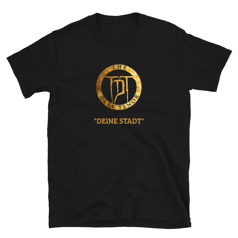 T-shirt unisex - kan tilpasses - "Din by", guldvåben