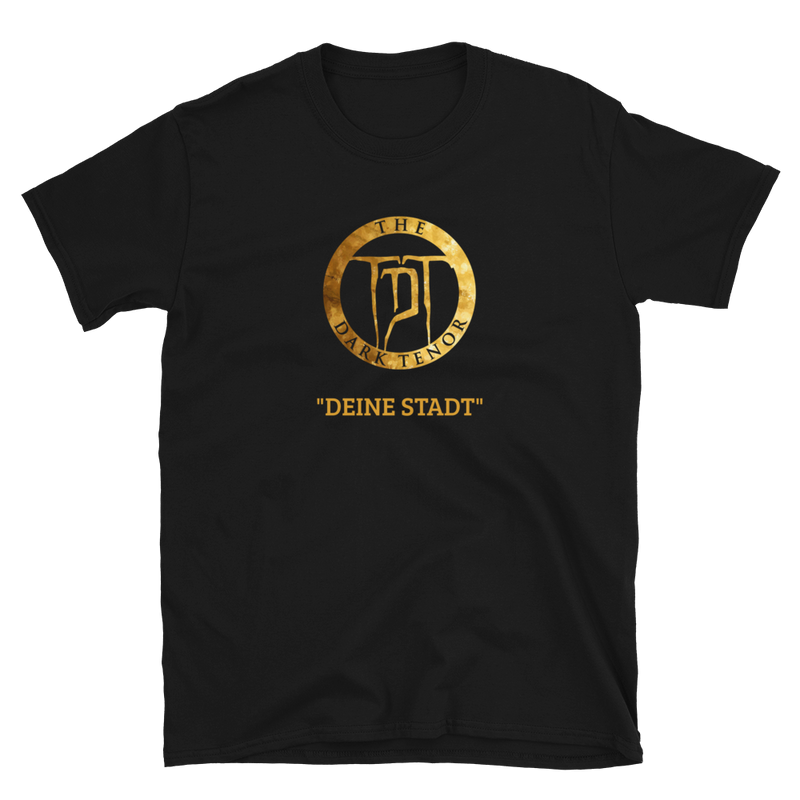 T-Shirt Unisex - personalisierbar - "Deine Stadt", Gold Wappen