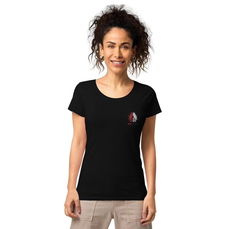 Bio-T-Shirt Rundhals Damen - Red Raven Music Logo, gestickt