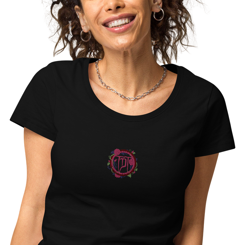 Bio-T-Shirt Rundhals Damen - Wappen Rose, gestickt