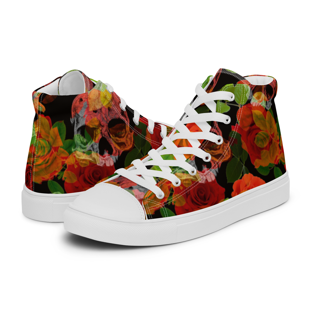 High-top shoes women - Flowers and the Skull
